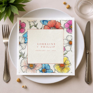 Large bright wild flowers wedding napkin