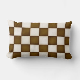 Large Brown & Antique White Checkers Lumbar Pillow
