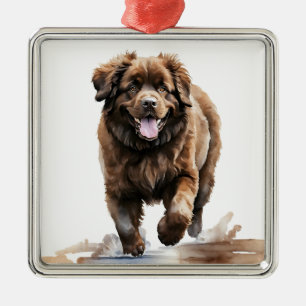 LARGE BROWN NEWFOUNDLAND DOG METAL ORNAMENT