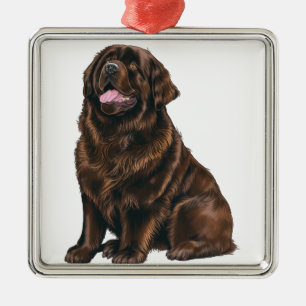 LARGE BROWN NEWFOUNDLAND DOG METAL ORNAMENT