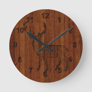 Large Buck carved wood Effect Round Clock