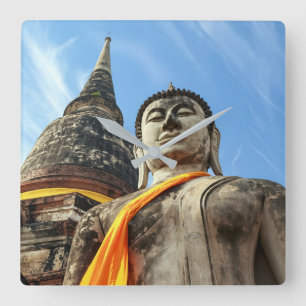 Large Buddha in Ayutthaya, Thailand Square Wall Clock