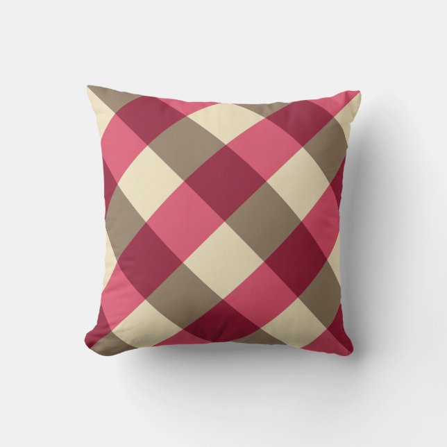 Large Buffalo Check, burgundy, cream and taupe Throw Pillow (Front)