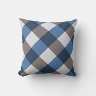 Large Buffalo Check, grey / grey and blue Throw Pillow