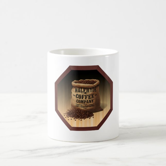 Large Burlap Bag With Label For Halfhyde Coffee Co Mug (Center)