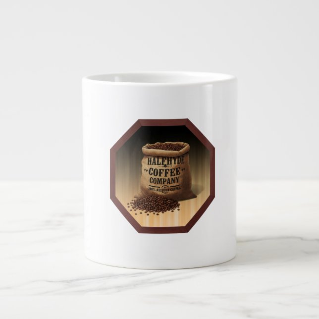 Large Burlap Bag With Label For Halfhyde Coffee Co Mug (Front)