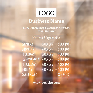 Large Business Hours of Operation Opening Times  Window Cling