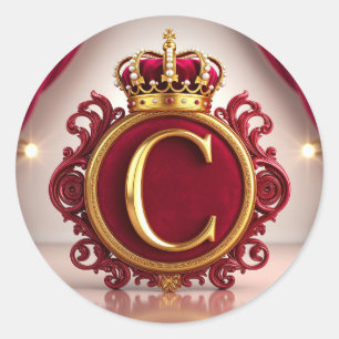 Large C Monogram on Red Velvet Classic Round Sticker
