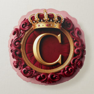 Large C Monogram on Red Velvet Round Pillow