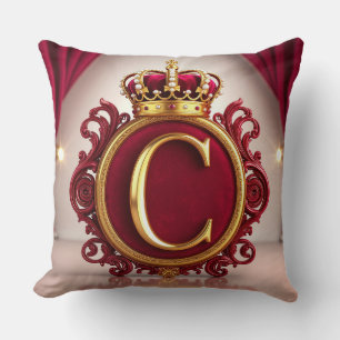 Large C Monogram on Red Velvet Throw Pillow