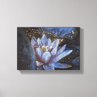 Large Canvas flower Wall art sparkle decor blue