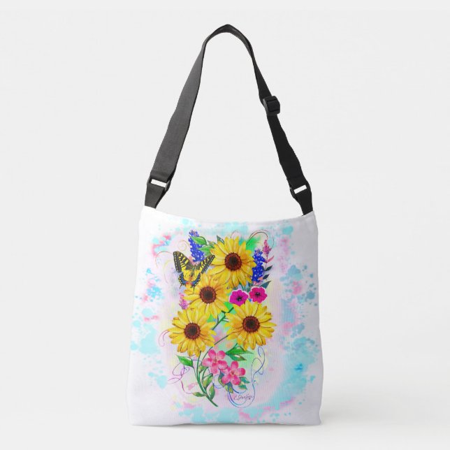 Large carry bag with Sunflowers & Butterfly (Front)