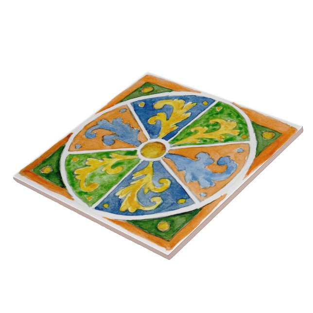 Large ceramic tile Sicilian-style "Erice" Green (Side)