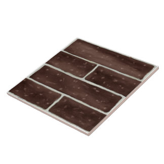 Large ceramic tile with faux brick design in brown