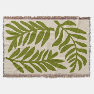 Large Chartreuse Green Leaf Minimal Print Throw Blanket