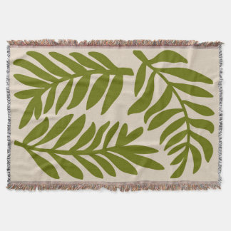 Large Chartreuse Green Leaf Minimal Print Throw Blanket