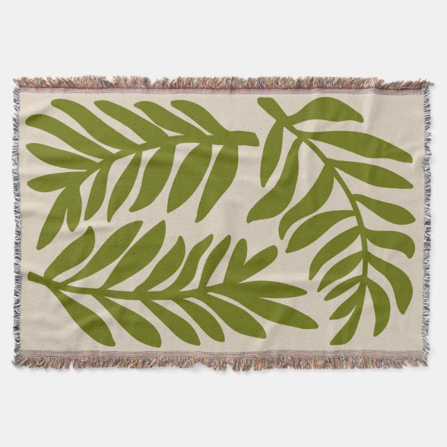 Large Chartreuse Green Leaf Minimal Print Throw Blanket (Front)