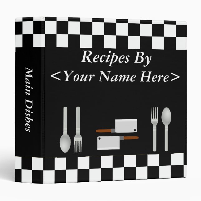 Large Chequerboard Personalized Recipe Binder (Front/Spine)