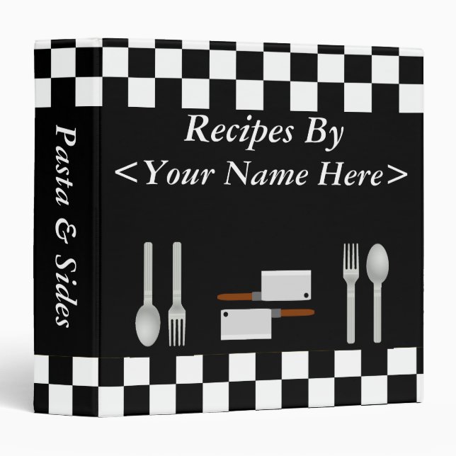 Large Chequerboard Personalized Recipe Binder (Front/Spine)