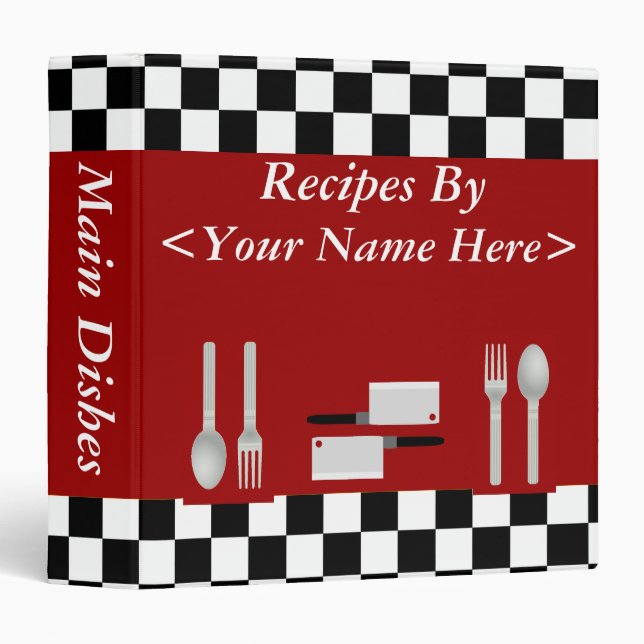 Large Chequerboard Personalized Recipe Binder (Front/Spine)