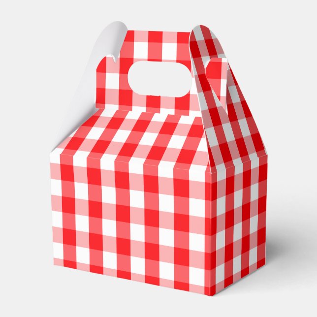 Large Christmas Red and White Gingham Check Plaid Favor Box (Front Side)
