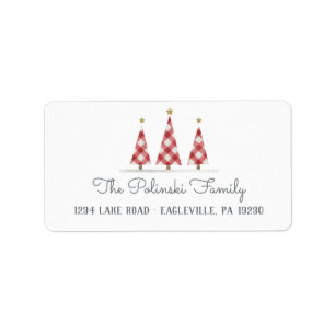 Large Christmas Return Address Labels, Red Check Label