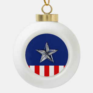 Large Chrome Like Silver Star on Festive Colours Ceramic Ball Christmas Ornament
