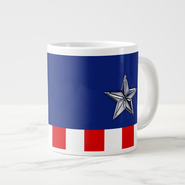 Large Chrome Like Silver Star on Festive Colours Coffee Mug (Front Right)