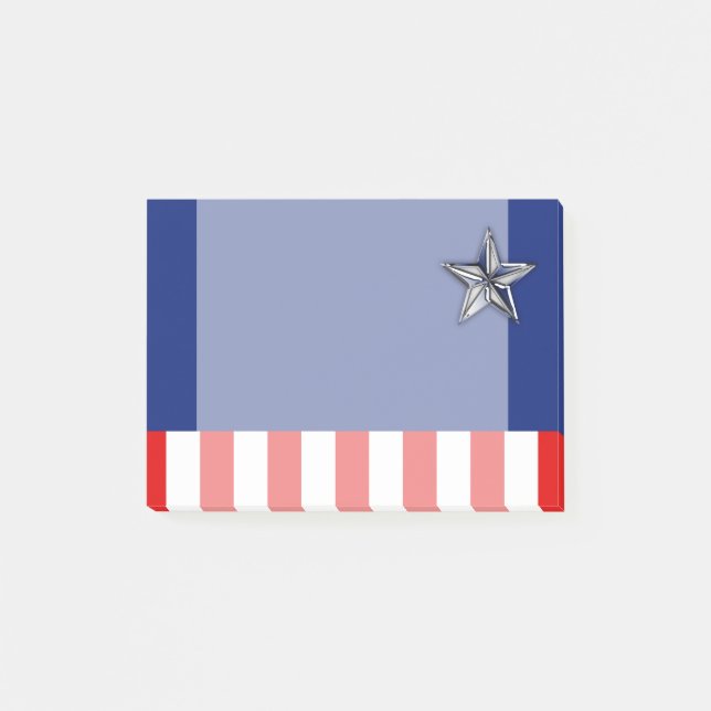 Large Chrome Like Silver Star on Festive Colours Post-it Notes (Front)