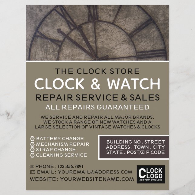 Large Clock Face, Horologist Advertising Flyer (Front)