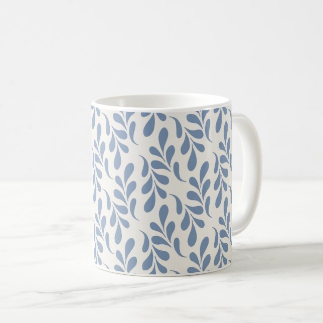 Large Coastal Blue Botanical Leaf Pattern Coffee Mug (Front Right)