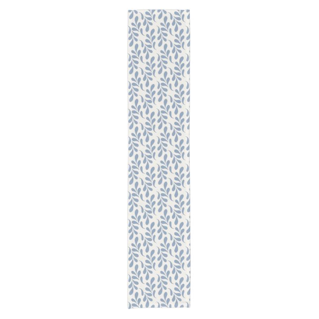 Large Coastal Blue Botanical Leaf Pattern Short Table Runner (Front)