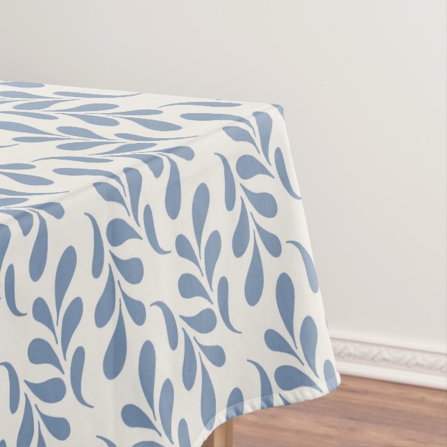 Large Coastal Blue Botanical Leaf Pattern Tablecloth (In Situ)