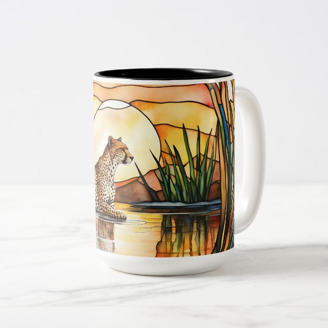 Large Coffee Mug Stained-Glass Cheetah (Front Right)
