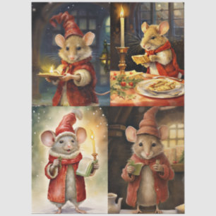 Large Collage of Christmas Mice for Decoupage  Tissue Paper