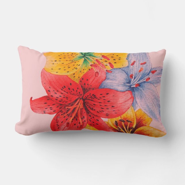 large colorful lily design contempory flower lumbar pillow (Front)