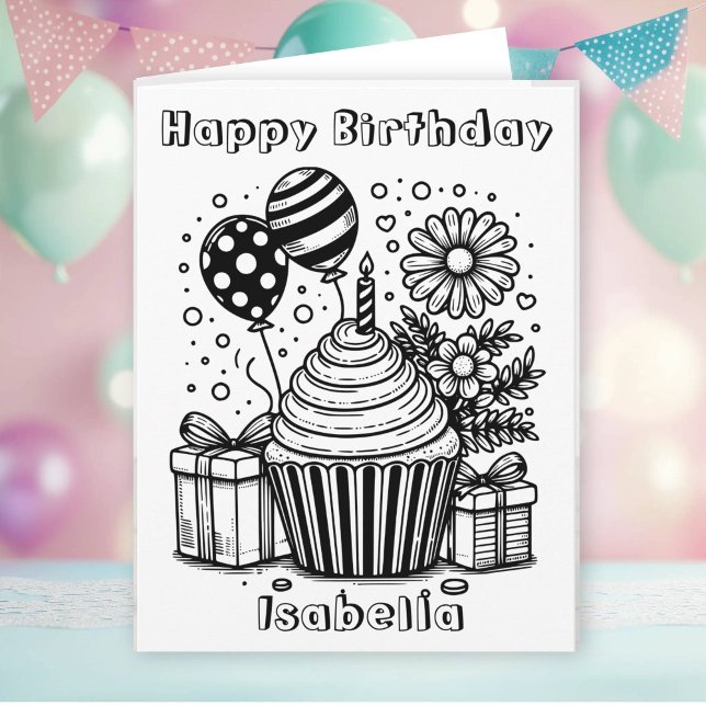 Large Colour Me | Cupcake Flowers Girl's Birthday Card (Creator Uploaded)