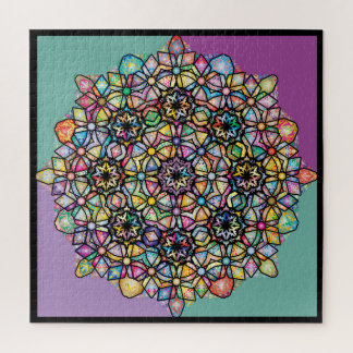 Large Coloured Mandala 4-Square: Aubergreen Jigsaw Puzzle