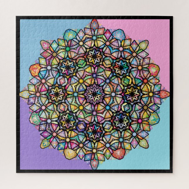 Large Coloured Mandala 4-Square: Blurple Jigsaw Puzzle (Vertical)