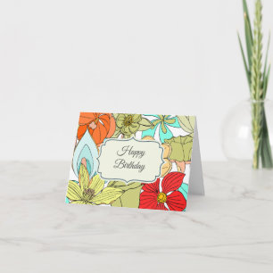 Large Colourful Flowers Happy Birthday Card