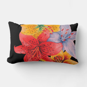 large colourful lily design contempory flower lumbar pillow