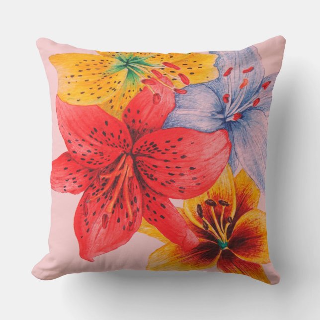 large colourful lily design contempory flower throw pillow (Front)