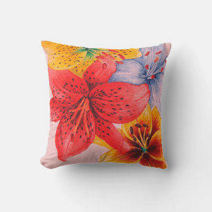 large colourful lily design contempory flower throw pillow