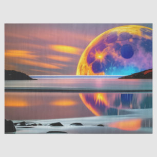 Large Colourful moon rises over water- reflecting Tissue Paper