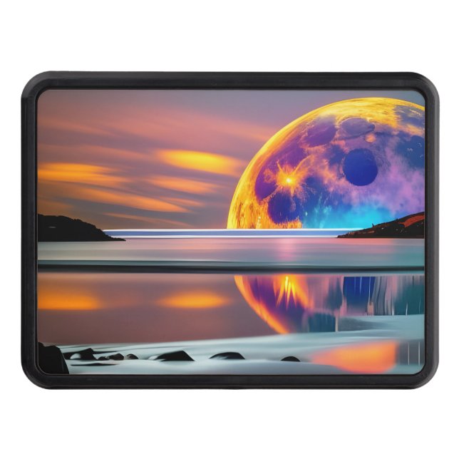 Large Colourful moon rises over water Trailer Hitch Cover (Front)