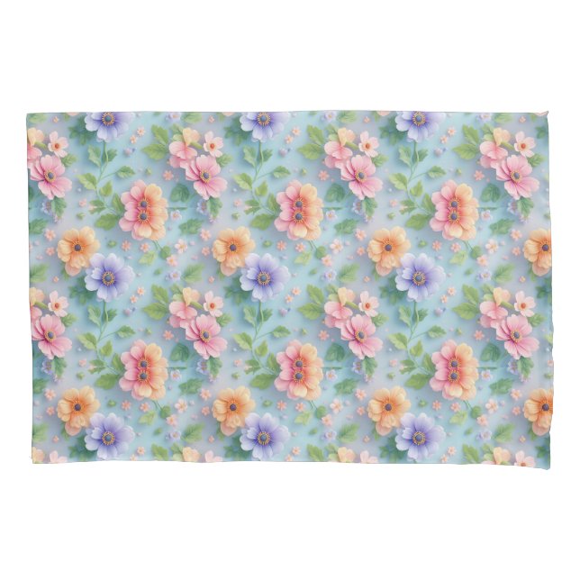 Large Colourful Paper Flowers Pillowcase (Front)