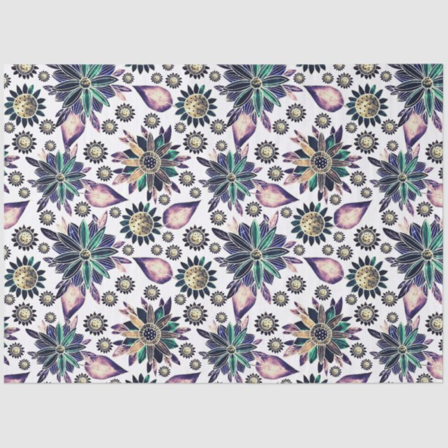 Large Colourful Retro Flower Pattern Decoupage Tissue Paper (Front)