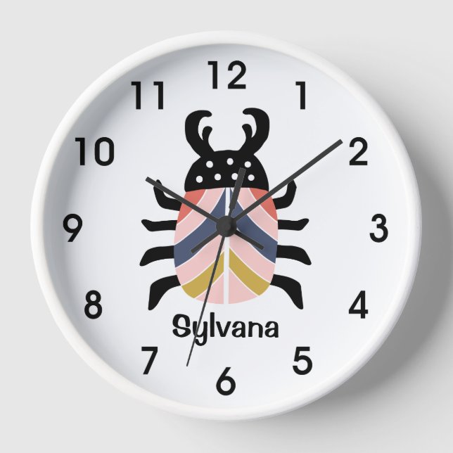 Large colourful striped beetle bug personalized clock (Front)