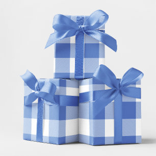 Large Cornflower Blue and White Gingham Wrapping Paper