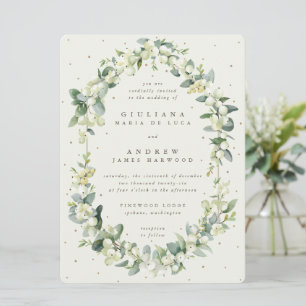 Large Cream Snowberry + Eucalyptus Winter Wedding Invitation